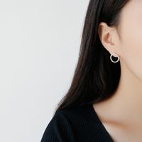 Ea012 Korean Version Of S925 Sterling Silver Micro-inlaid Zircon Hollow Geometric Circle Earrings main image 5