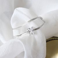 Sa170 Coréenne Style S925 Sterling Argent Simple Tempérament Sauvage Carré Diamant Double-couche Bracelet Charme Étudiant Femelle Argent Accessoires main image 5