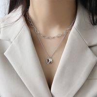 Xb044 Korean Style S925 Sterling Silver Necklace Geometric Irregular Ring Round Brand Women's Necklace Clavicle Necklace Silver Charm main image 5