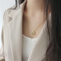 Xa283 Korean Style S925 Sterling Silver Necklace Ins Simple And Irregular Concave Ring Tag Women's Necklace Silver Charm main image 4