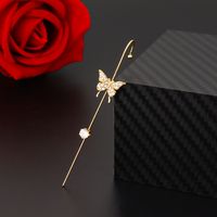 Cross-border Creative Piercing Jewelry Earrings Copper Inlaid Zircon Gold-plated Earrings Around Auricle Slash Ear Hanging main image 6