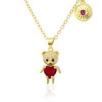 New Diamond Bear Necklace Copper Gold-plated Bear Tag Combination Hot Sale main image 6