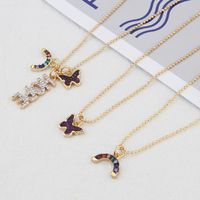 New Diy Combination Necklace Butterfly Rainbow Letters Copper Zircon Clavicle Chain main image 1