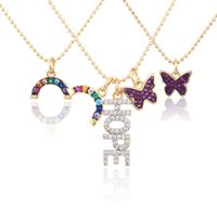 New Diy Combination Necklace Butterfly Rainbow Letters Copper Zircon Clavicle Chain main image 6