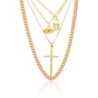 European And American Ins Religious Series Combination Necklace Female Copper-plated Gold Simple Cross Lock Mysterious Clavicle Chain Necklace main image 6