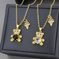 New Diamond Bear Pendant Korean Cute Teddy Bear Ice Cream Combination Copper Necklace Wholesale main image 1