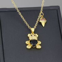 New Diamond Bear Pendant Korean Cute Teddy Bear Ice Cream Combination Copper Necklace Wholesale main image 3