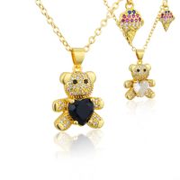 New Diamond Bear Pendant Korean Cute Teddy Bear Ice Cream Combination Copper Necklace Wholesale main image 6