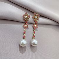 Personality Japan And South Korea New Flower Color Diamond Micro-inlaid Earrings Pearl Pendant Earrings Long Earrings main image 4