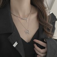 Tongfang Ornament Korean Style Personalized Curb Chain Bow Necklace Double-layer Chain Fashion Simple Clavicle Chain For Women main image 3