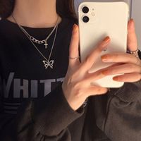 Tongfang Ornament Korean Style Personalized Curb Chain Bow Necklace Double-layer Chain Fashion Simple Clavicle Chain For Women main image 4