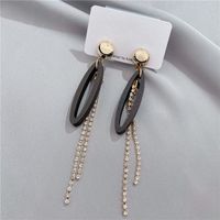 Tongfang Jewelry Korean Style Full Rhinestone Tassel Water Drop Earrings Slim Face Earrings Black Oval Wood Anti-allergy Ear Studs main image 3