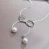 Tongfang Ornament Personalized Bow Necklace Pearl Pendant Snake Bones Chain Necklace Korean Simple Fashion Short Necklace main image 4