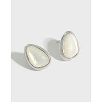 596 Korean Version Of Design Sense Drop-shaped Shell Stone S925 Sterling Silver Earrings sku image 1