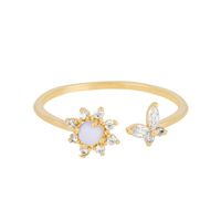 New Plum Blossom Butterfly Open Ring 18k Gold Zircon Inlaid Copper Adjustable Ring sku image 1