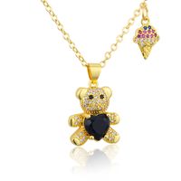 New Diamond Bear Pendant Korean Cute Teddy Bear Ice Cream Combination Copper Necklace Wholesale sku image 1