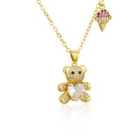 New Diamond Bear Pendant Korean Cute Teddy Bear Ice Cream Combination Copper Necklace Wholesale sku image 2