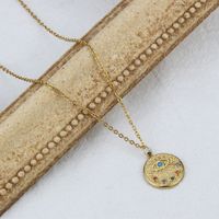 New Style Roman Star Moon Daisy Mysterious Round Tag Pendant Copper Necklace sku image 1