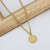 New Style Roman Star Moon Daisy Mysterious Round Tag Pendant Copper Necklace sku image 2