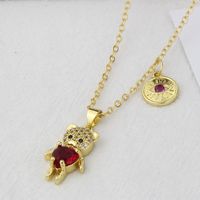 New Diamond Bear Necklace Copper Gold-plated Bear Tag Combination Hot Sale sku image 1