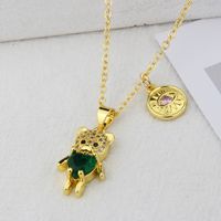 New Diamond Bear Necklace Copper Gold-plated Bear Tag Combination Hot Sale sku image 4