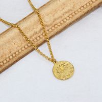 New Style Roman Star Moon Daisy Mysterious Round Tag Pendant Copper Necklace sku image 8