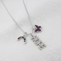 New Diy Combination Necklace Butterfly Rainbow Letters Copper Zircon Clavicle Chain sku image 10