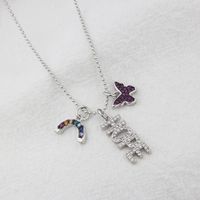 Nouveau Collier Combiné Bricolage Papillon Lettres Arc-en-ciel Chaîne De Clavicule En Cuivre Zircon sku image 10