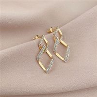 Tongfang Ornament Double-layer Atmospheric Geometric Diamond Rhinestone Earrings Exaggerated Western Style Earrings Slimming Long Earrings sku image 1