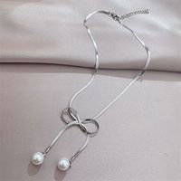 Tongfang Ornament Personalized Bow Necklace Pearl Pendant Snake Bones Chain Necklace Korean Simple Fashion Short Necklace sku image 1