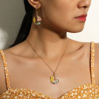 Fashion Retro Alloy Dripping Oil Hollow Earrings Necklace 2-piece Set Simple Temperament Fresh Jewelry Set main image 2