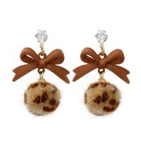 Korean Version Of The Fashion Autumn And Winter New Bow Leopard Hair Ball Earrings Simple Retro Niche Creative Earrings main image 6