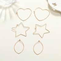 Simple Forest Cold Wind Alloy 3-piece Earrings Korean Temperament Hollow Love Star Oval Earrings main image 2