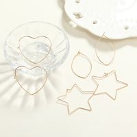 Simple Forest Cold Wind Alloy 3-piece Earrings Korean Temperament Hollow Love Star Oval Earrings main image 3