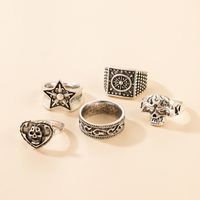 Personalidad Europea Y Americana Joyería De Moda Hip Hop Estilo Punk Cráneo Estrella De Cinco Puntas Amor Halloween Anillo De 5 Piezas main image 3