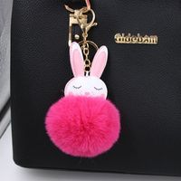 New Product Little White Rabbit Plush Ball Cute Car Key Ring Pendant Wallet Accessory Buckle main image 2