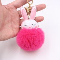 New Product Little White Rabbit Plush Ball Cute Car Key Ring Pendant Wallet Accessory Buckle main image 6