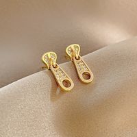 Korean Version Of The Design Net Red Zipper Copepr Earrings Ins Wind Fashion Micro-inlaid Zircon Earrings Female Cold Wind Wild Ear Jewelry main image 1