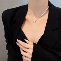 Japanese And Korean Fashion Personality Butterfly Titanium Steel Necklace Net Red Design Pearl Zircon Pendant Temperament Clavicle Chain main image 3