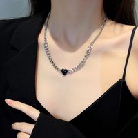 Korean Version Of The Ins Style Black Love Hip-hop Titanium Steel Necklace Design Sense Niche Wild Clavicle Chain Cold Wind Pendant main image 4