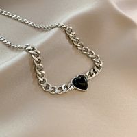 Korean Version Of The Ins Style Black Love Hip-hop Titanium Steel Necklace Design Sense Niche Wild Clavicle Chain Cold Wind Pendant main image 5