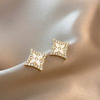 Europäische Und Amerikanische Mode Französisch Muschel Ohrringe Weibliche Diamant Persönlichkeit Ins Design Ohrringe Geometrische Kompakte Ohrringe main image 3