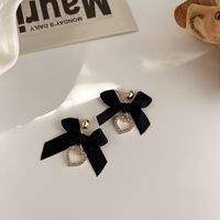 Korean Black Ribbon Bowknot Diamond Earrings New Fashion Earrings Design Earrings sku image 1