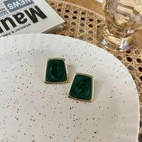Vintage Glazed Paint Metal Wind Temperament Retro Square Cold Hong Kong Style Exaggerated Large Earrings Geometric Earrings sku image 1