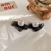 Korean Version Of Small Fresh Earrings Square Pearl Color Diamond Wave Point Chiffon Mesh Earring Earrings sku image 2