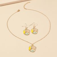 Fashion Retro Alloy Dripping Oil Hollow Earrings Necklace 2-piece Set Simple Temperament Fresh Jewelry Set sku image 1