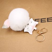 New Product Fox Pu Leather Plush Bag Keychain Fox Head Doll Toy Fur Ball School Bag Pendant Pendant sku image 1