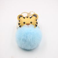 Cartoon Tiger Imitation Rex Rabbit Fur Ball Keychain Car Car Zodiac Tiger Plush Pendant Accessories sku image 3