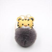 Cartoon Tiger Imitation Rex Rabbit Fur Ball Keychain Car Car Zodiac Tiger Plush Pendant Accessories sku image 6