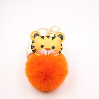 Cartoon Tiger Imitation Rex Rabbit Fur Ball Keychain Car Car Zodiac Tiger Plush Pendant Accessories sku image 9